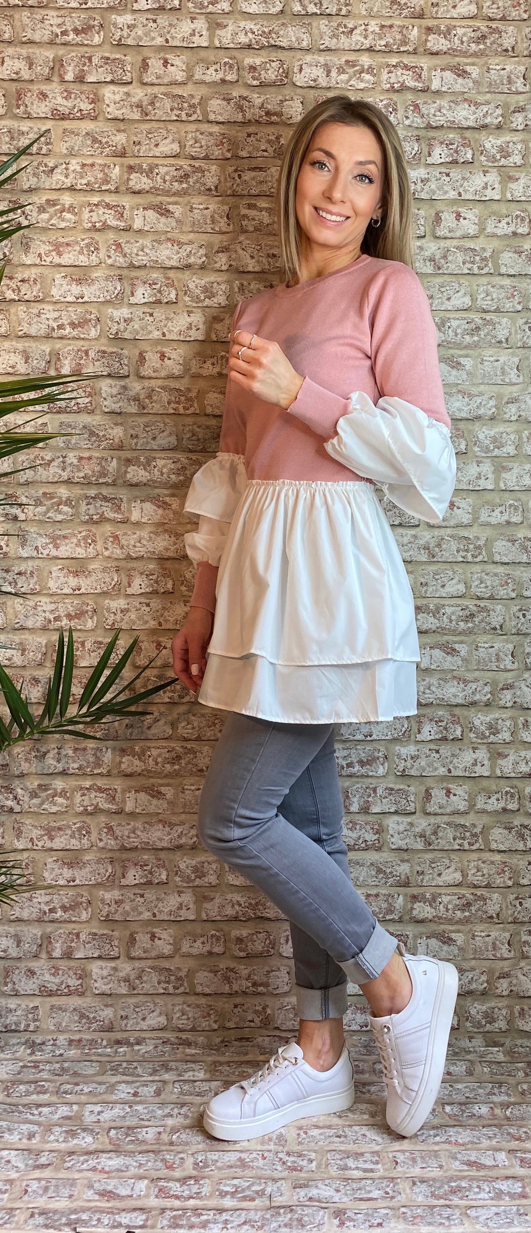 Jessica Blush peplum hem knit