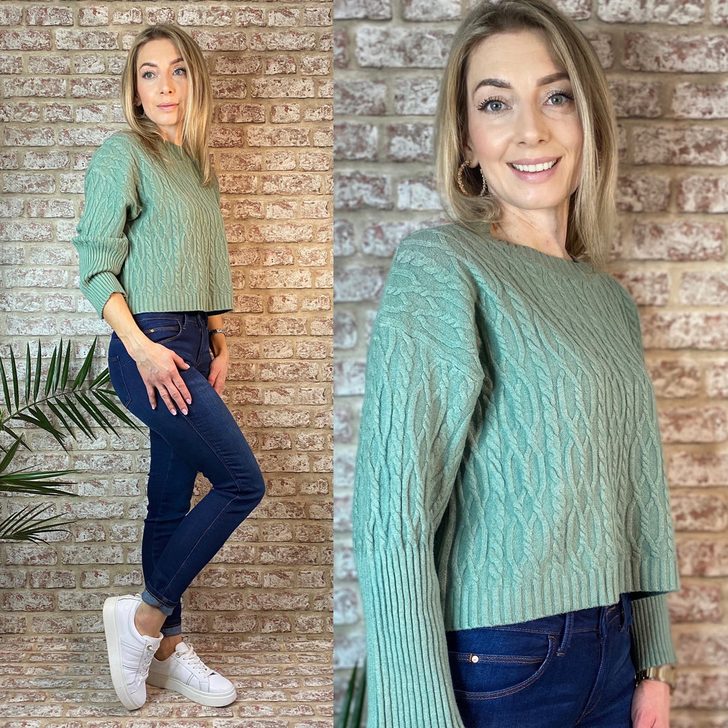 Mabuin duck egg blue cable knit