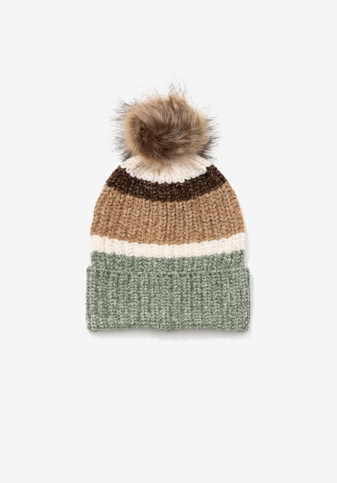 Amy green beige Pom hat