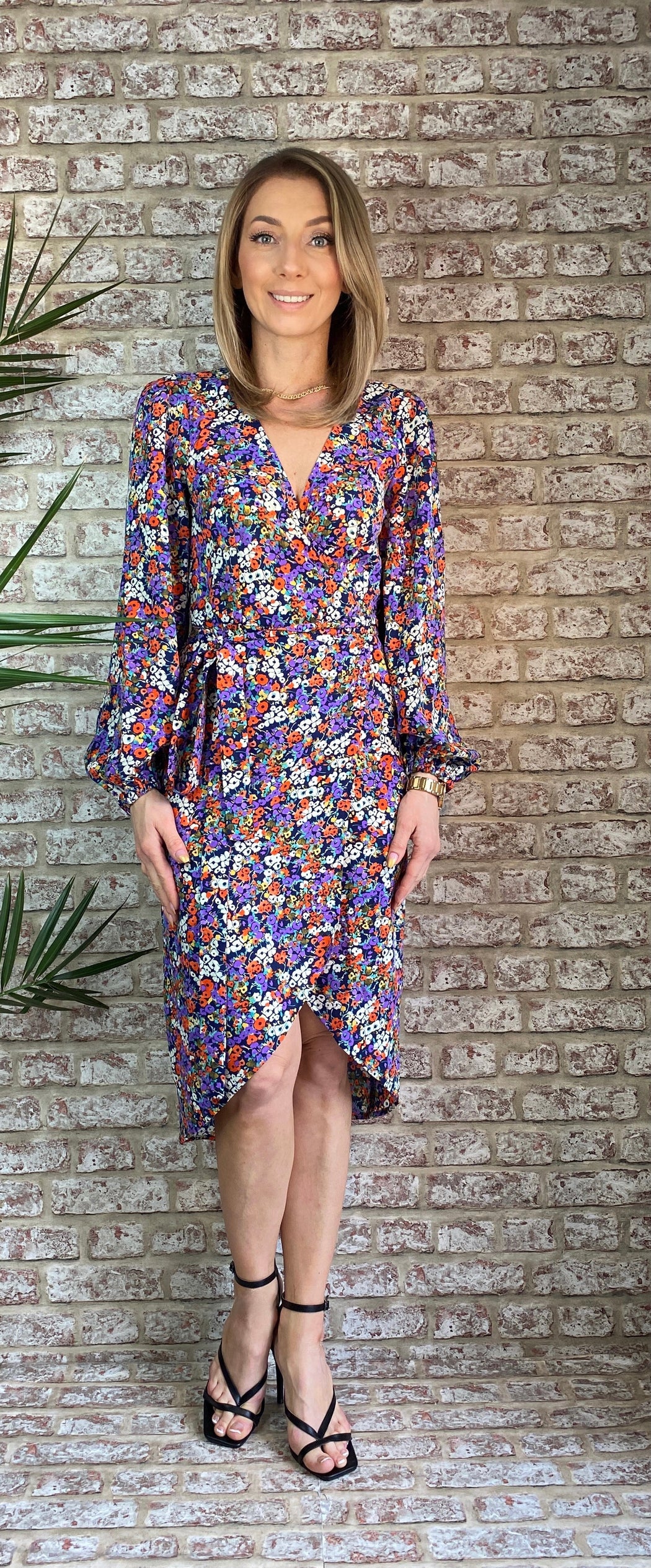 SHRIMP FLORAL DITZY MIDI DRESS traff sale