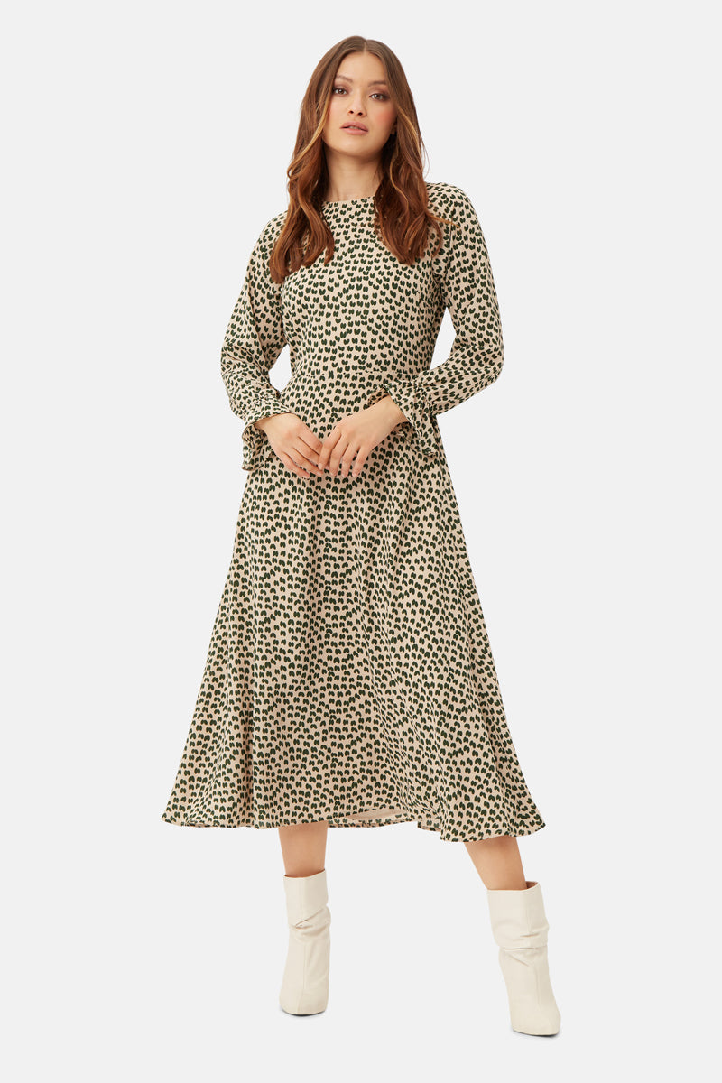 Hush green traffic heart print midi