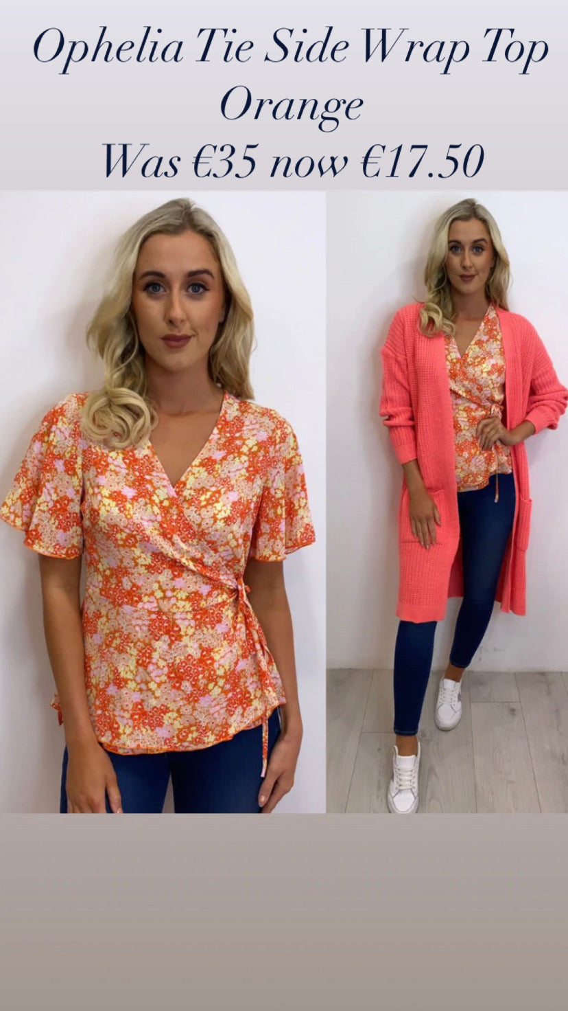 Ophelia orange Tie Side Wrap Top Orange Floral GIM sale