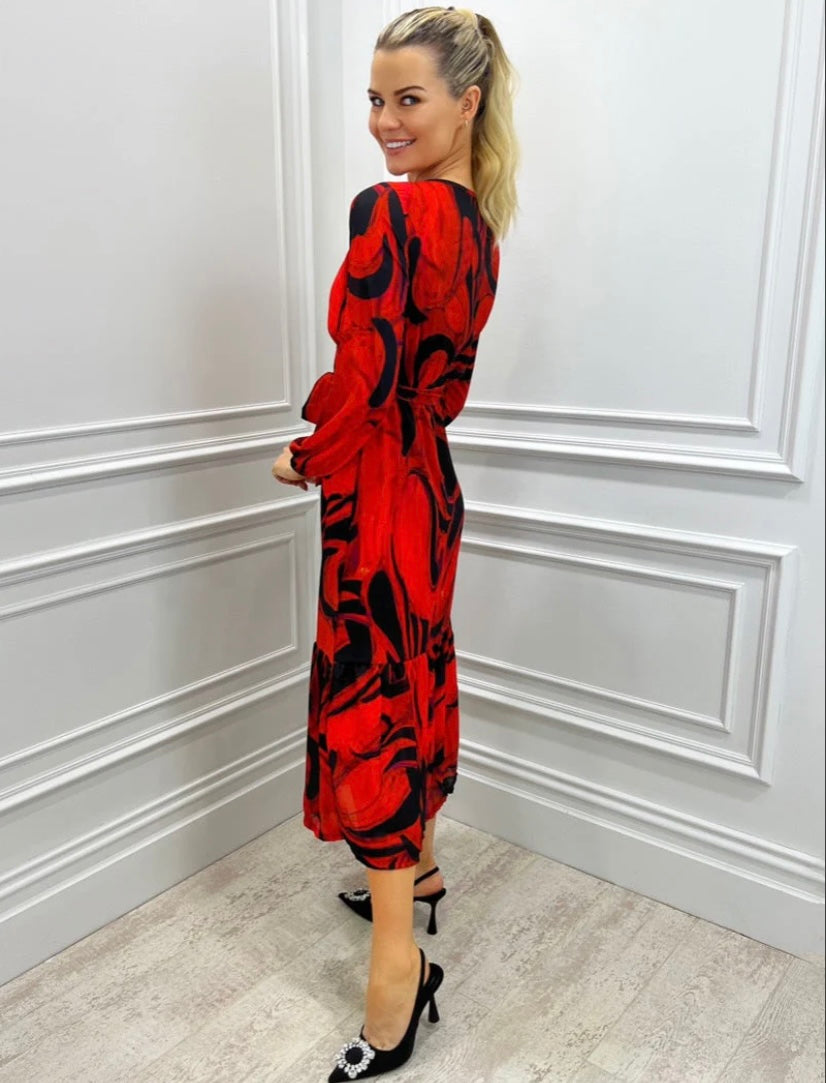 Red Boho Midi Dress