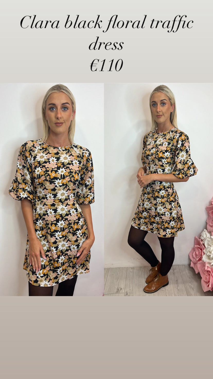 Clara black floral traffic dress