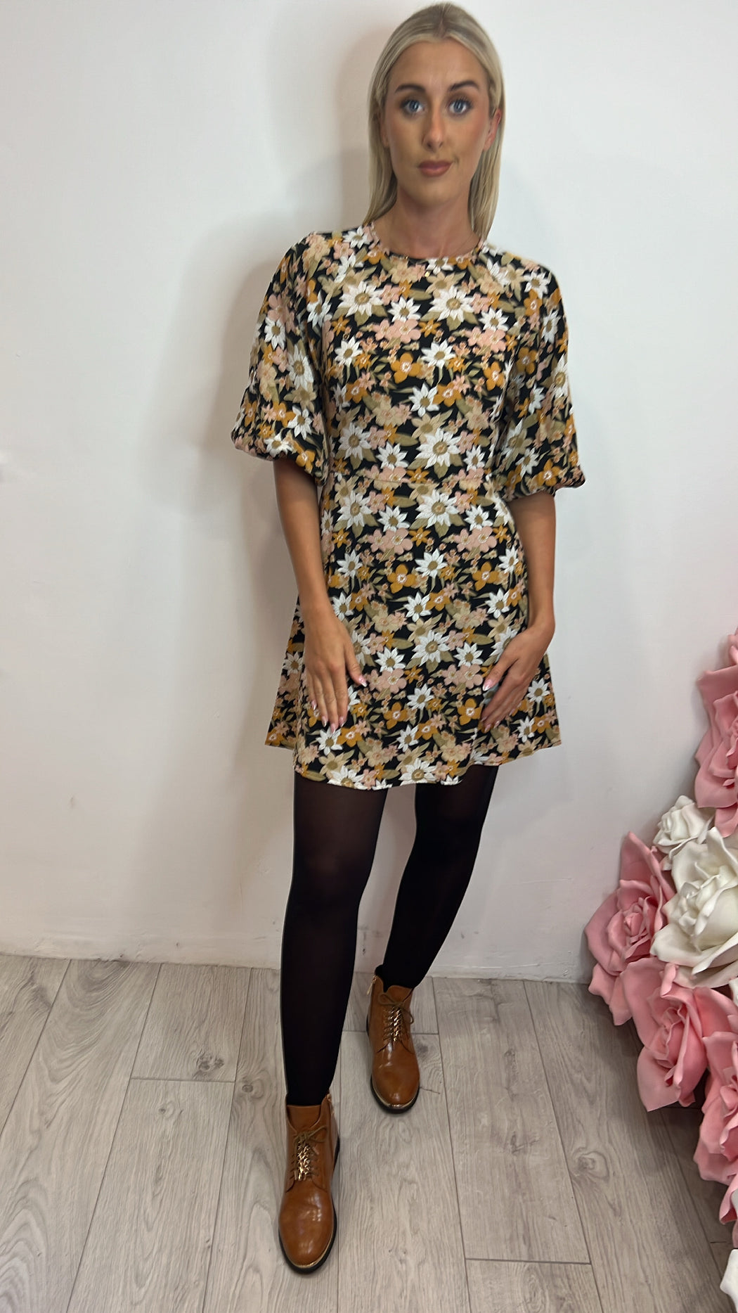 Clara black floral traffic dress