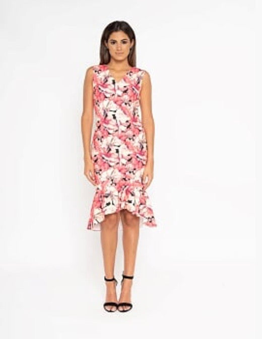 Flora coral floral midi