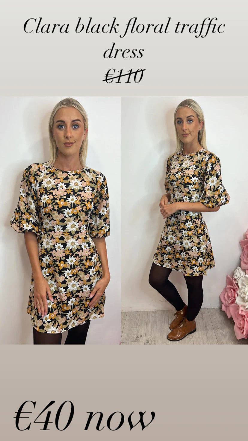 Clara black floral traffic dress