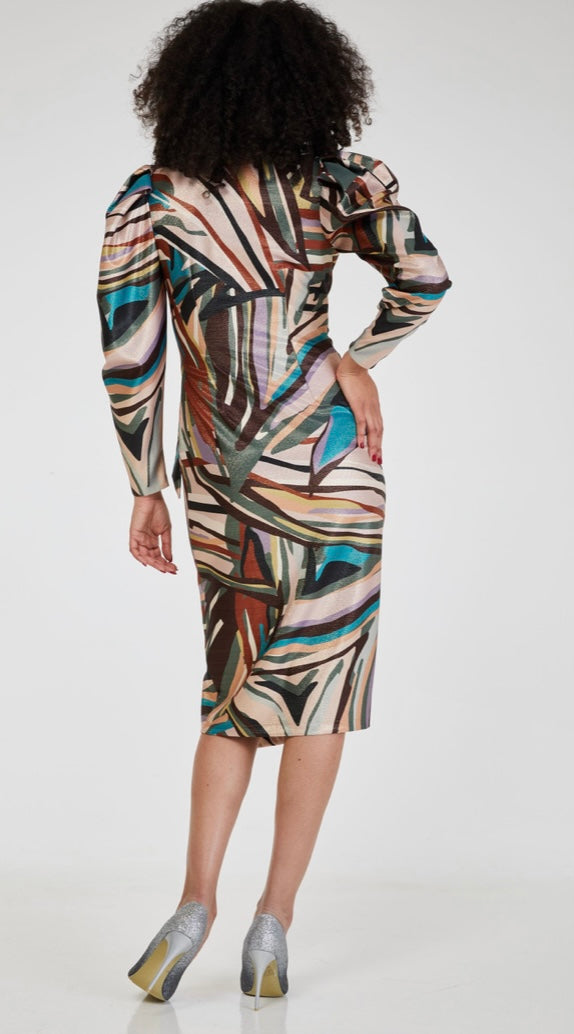 D8797 MULTI PRINT WRAP PENCIL DRESS