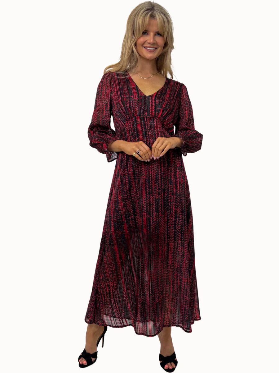 STREASA BLACK RED PRINT MIDI DRESS