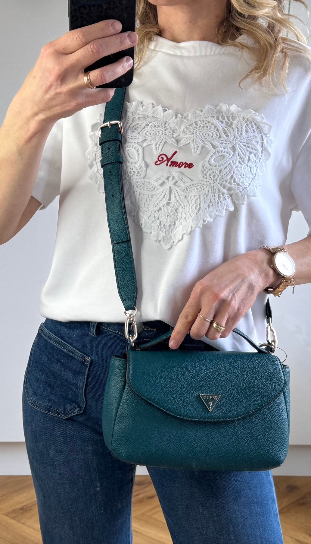 Guess teal Evie crossbody