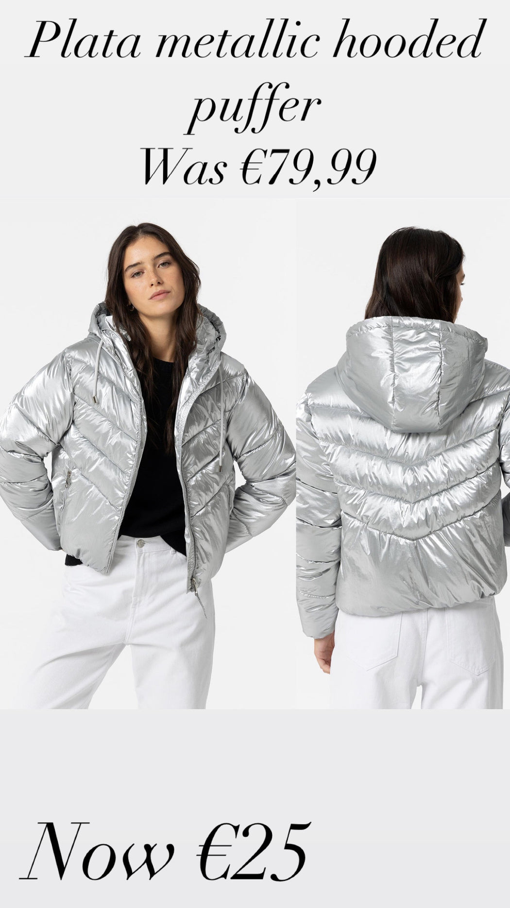 Plata metallic hooded puffer