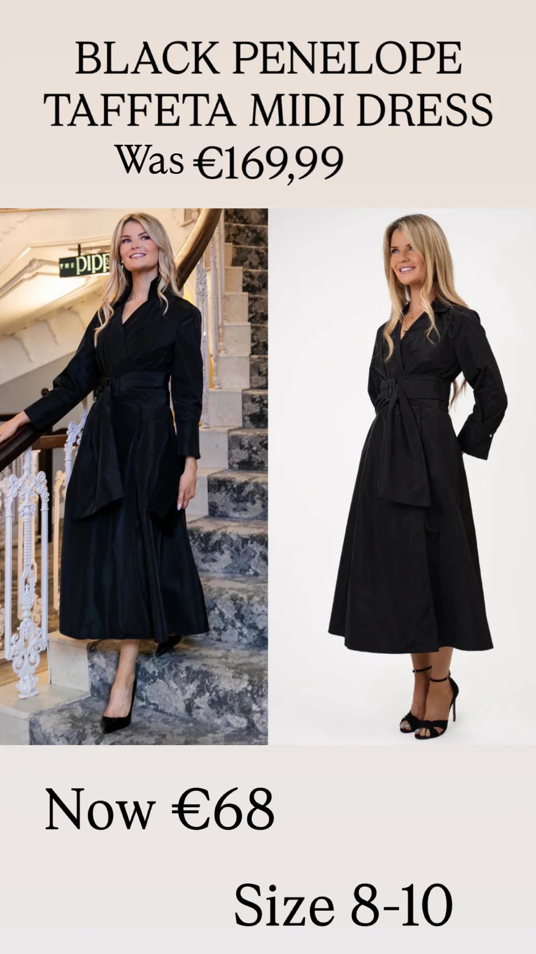 BLACK PENELOPE TAFFETA MIDI DRESS