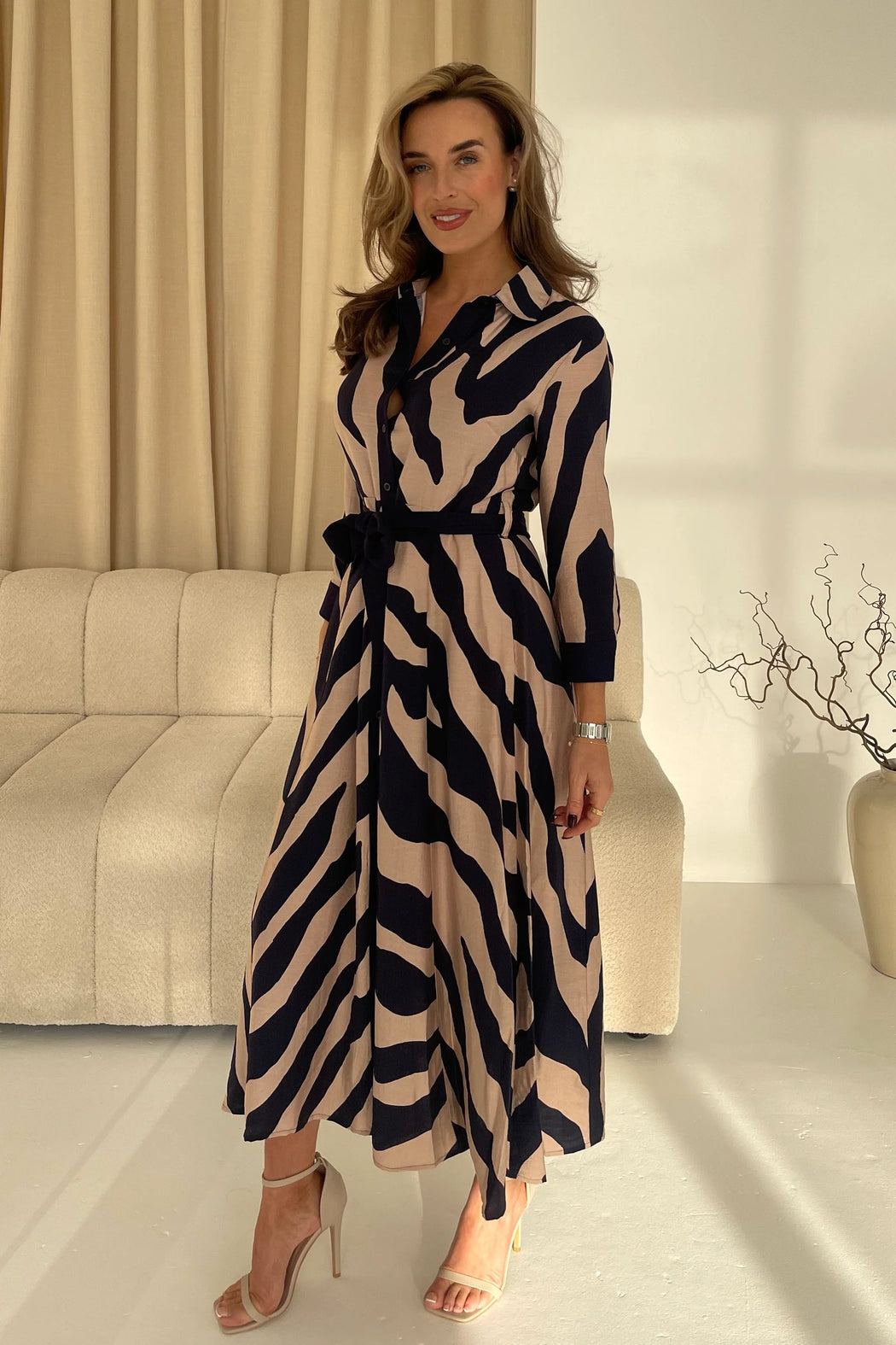 Angela Navy Animal Shirt Maxi Dress