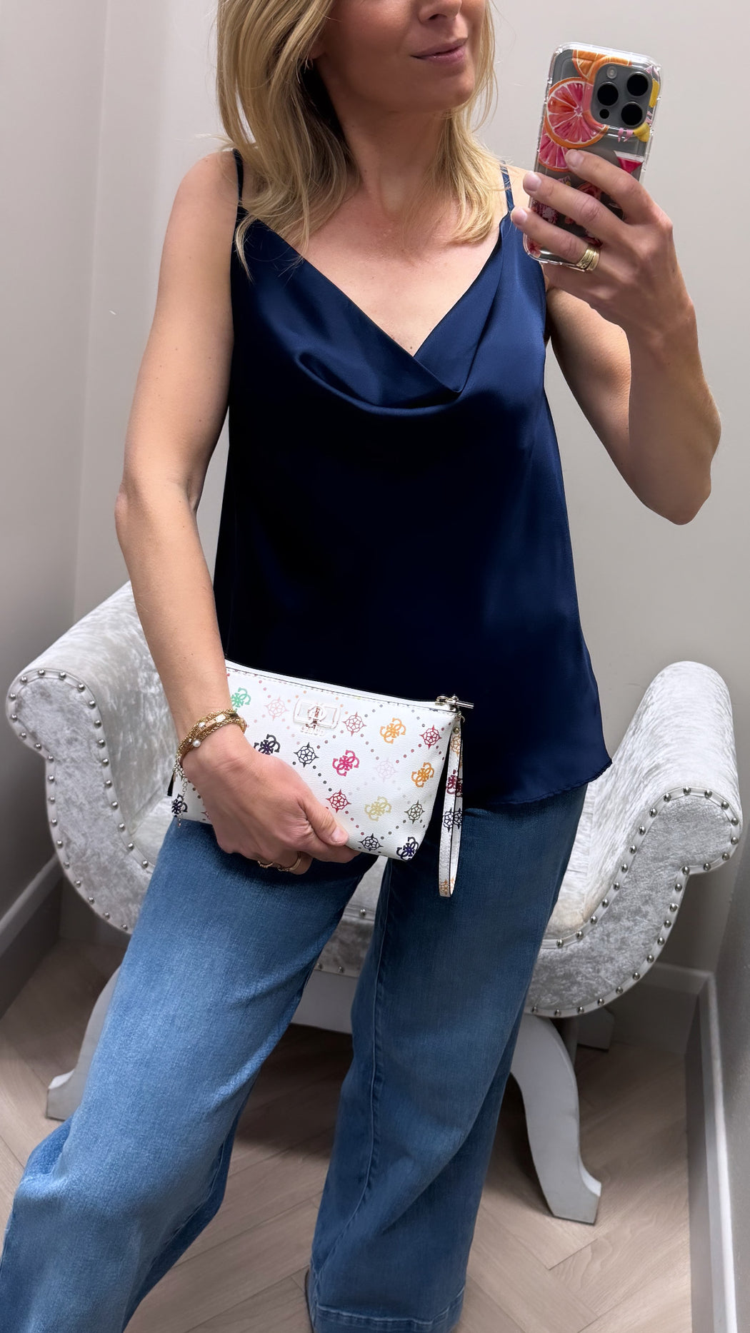 azalea navy satin cami top