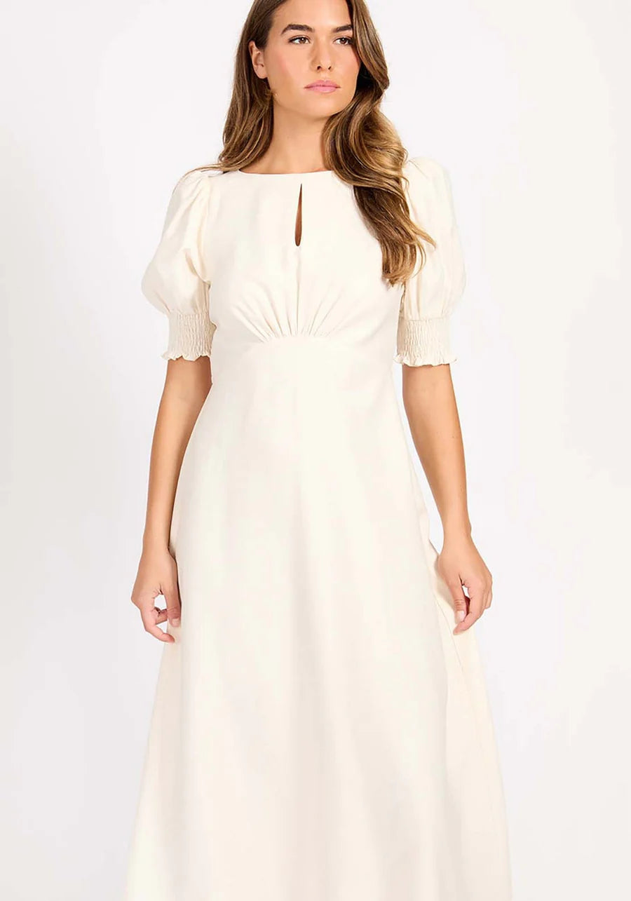 CREAM LINEN MIDI DRESS