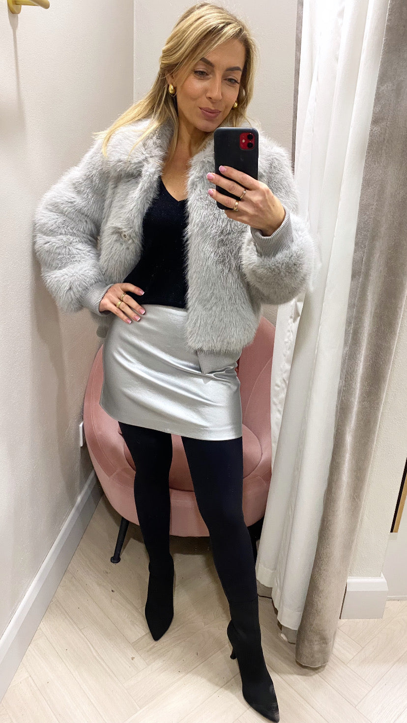 Faux fur grey guess bomber