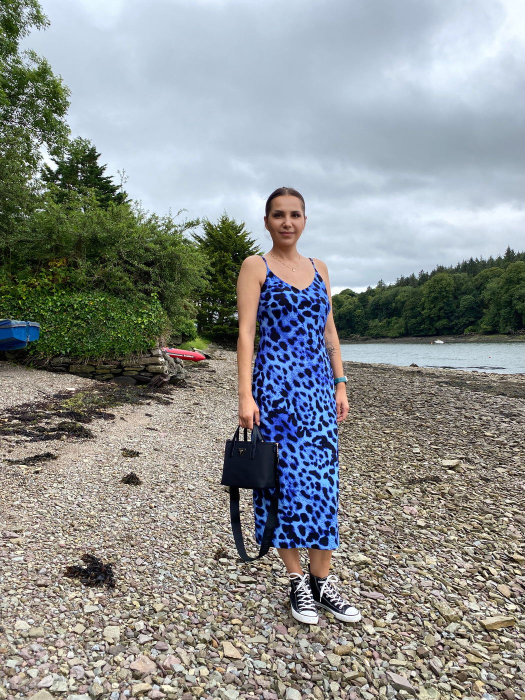 SIENNA MIDAXI SLIP DRESS IN BRIGHT BLUE LEOPARD