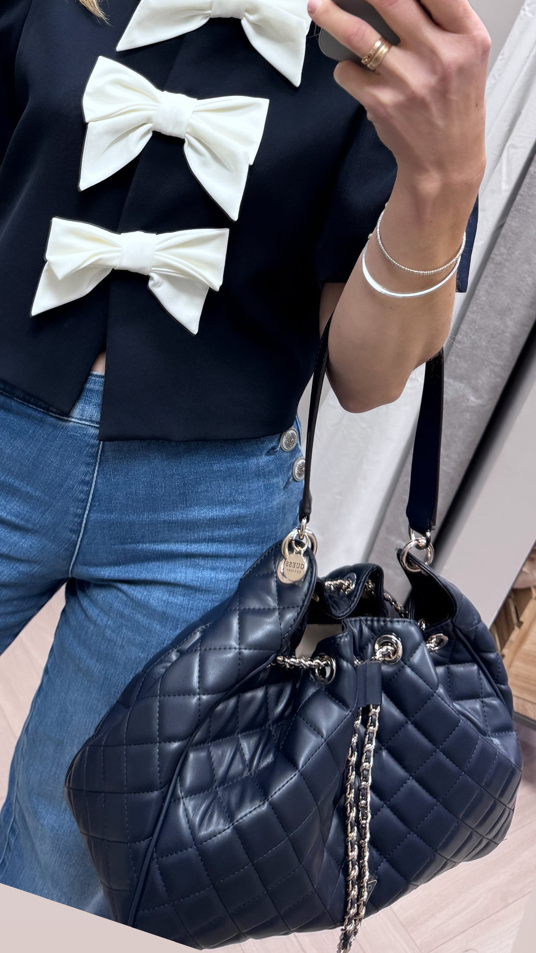Saffron navy cream top