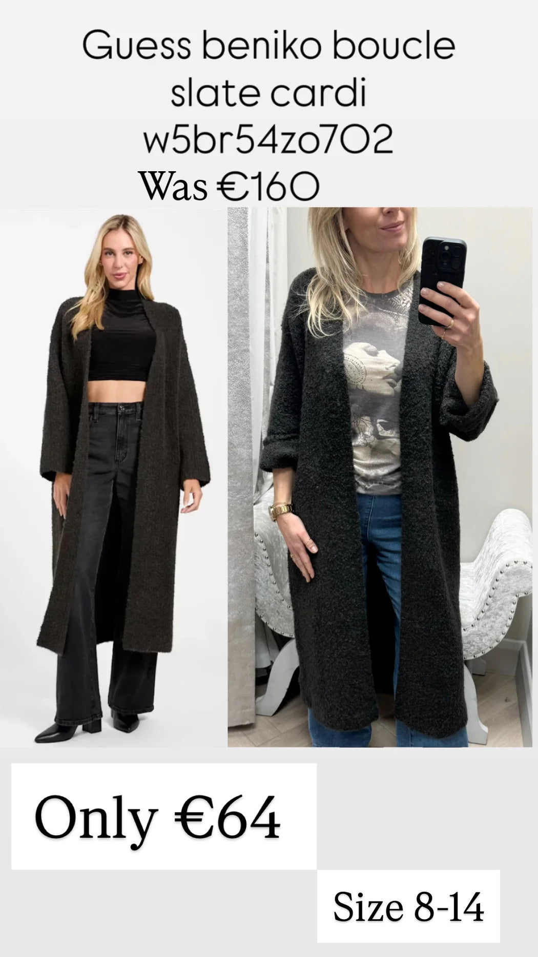 Guess beniko boucle slate cardi w5br54zo702