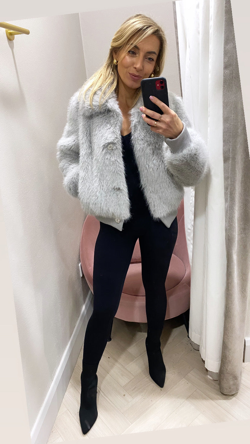 Faux fur grey guess bomber