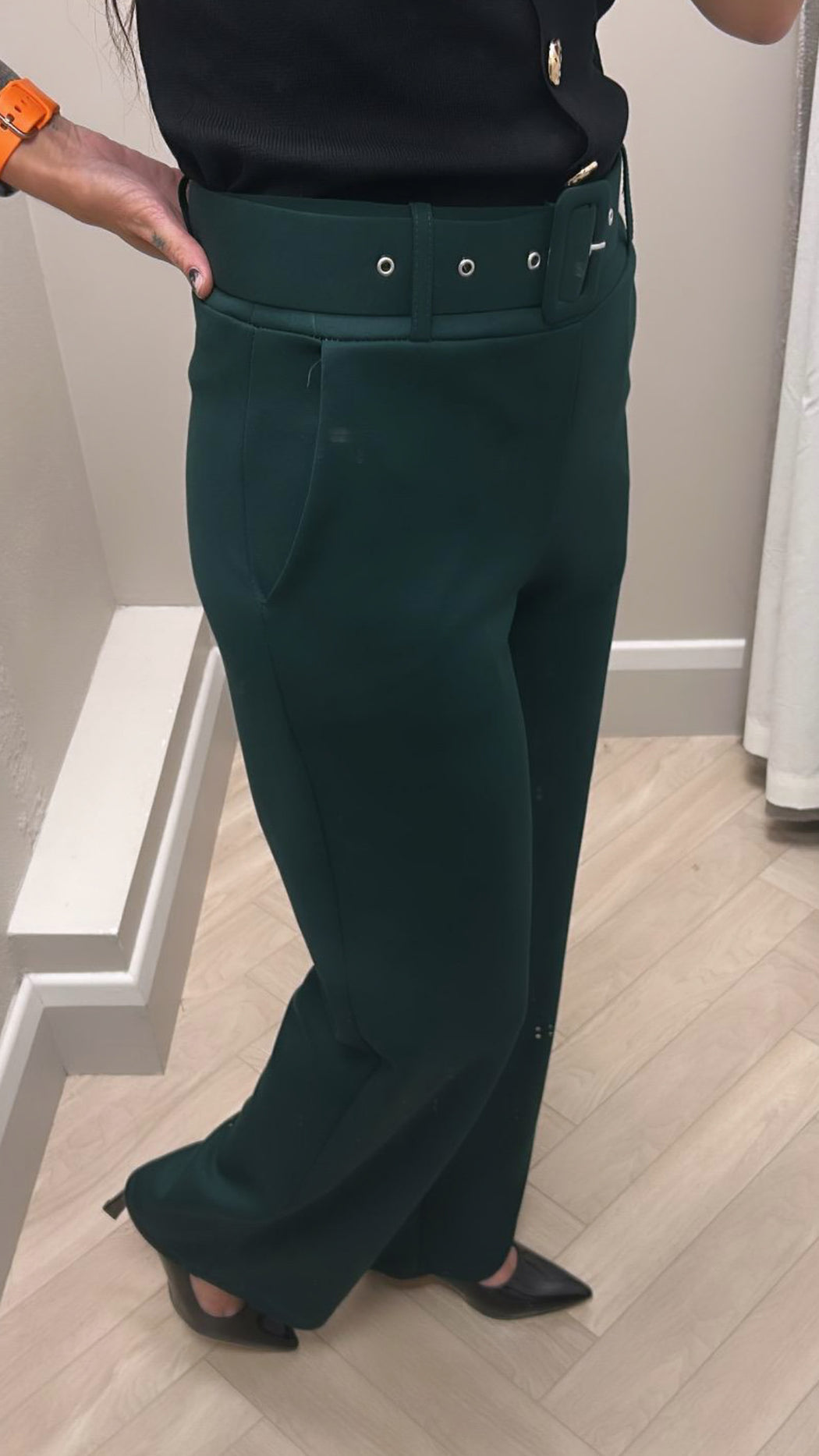 Green belted trousers