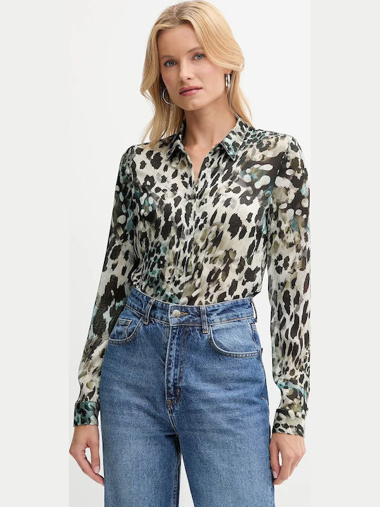 Guess clouis green print shirt w5yk98z2yk2-F7Bg