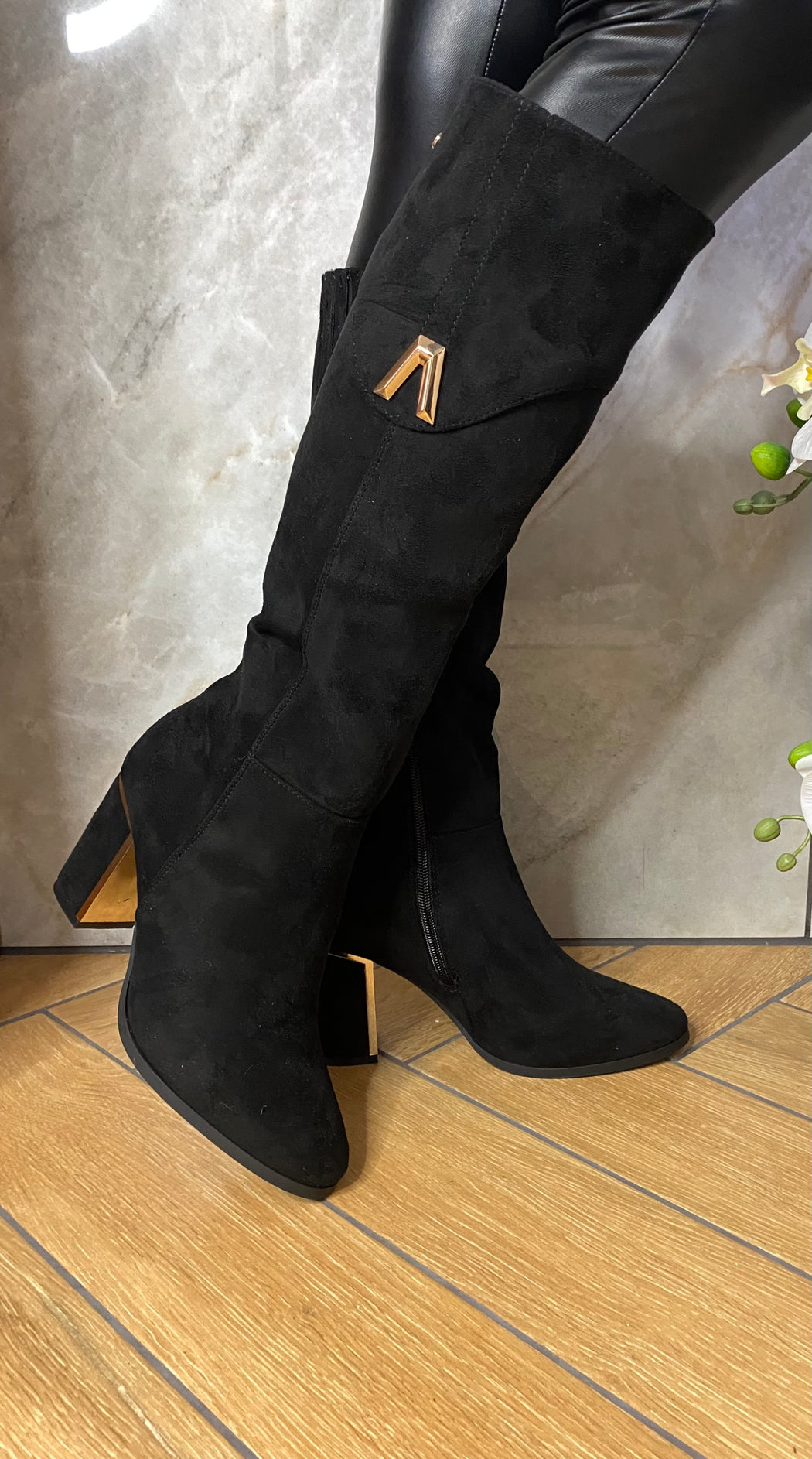 Haffar one ink black knee high boots