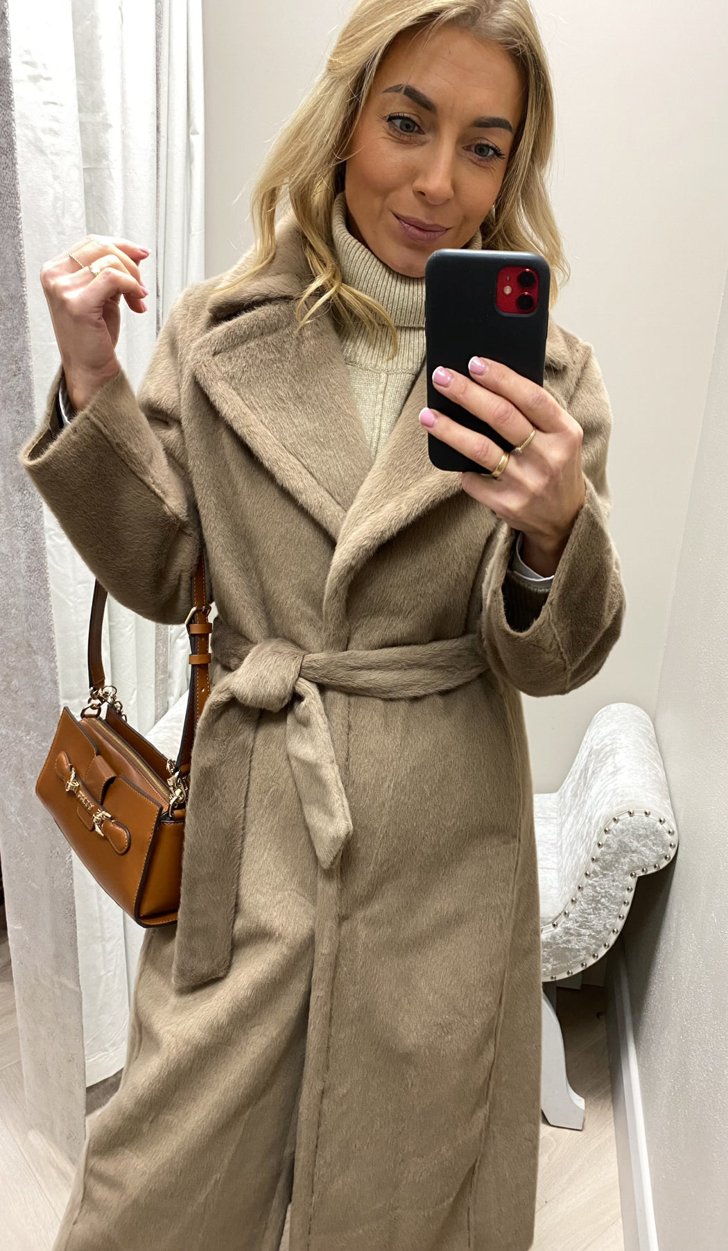 Guess Ada mocha longline faux mink coat