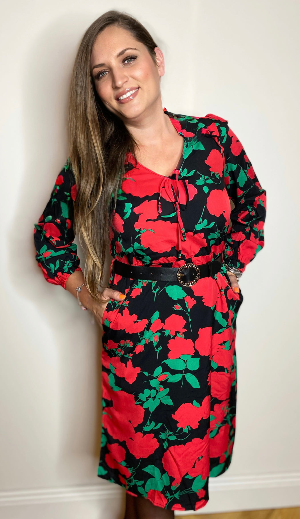 Andrea red floral dress