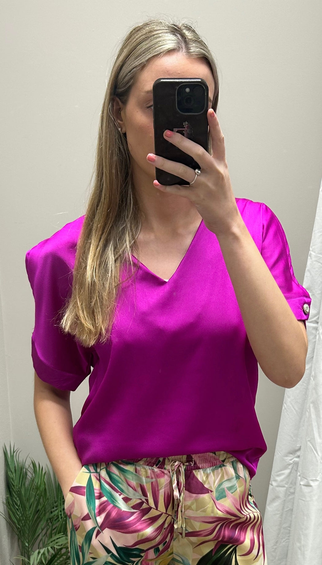 Magenta slit sleeve top