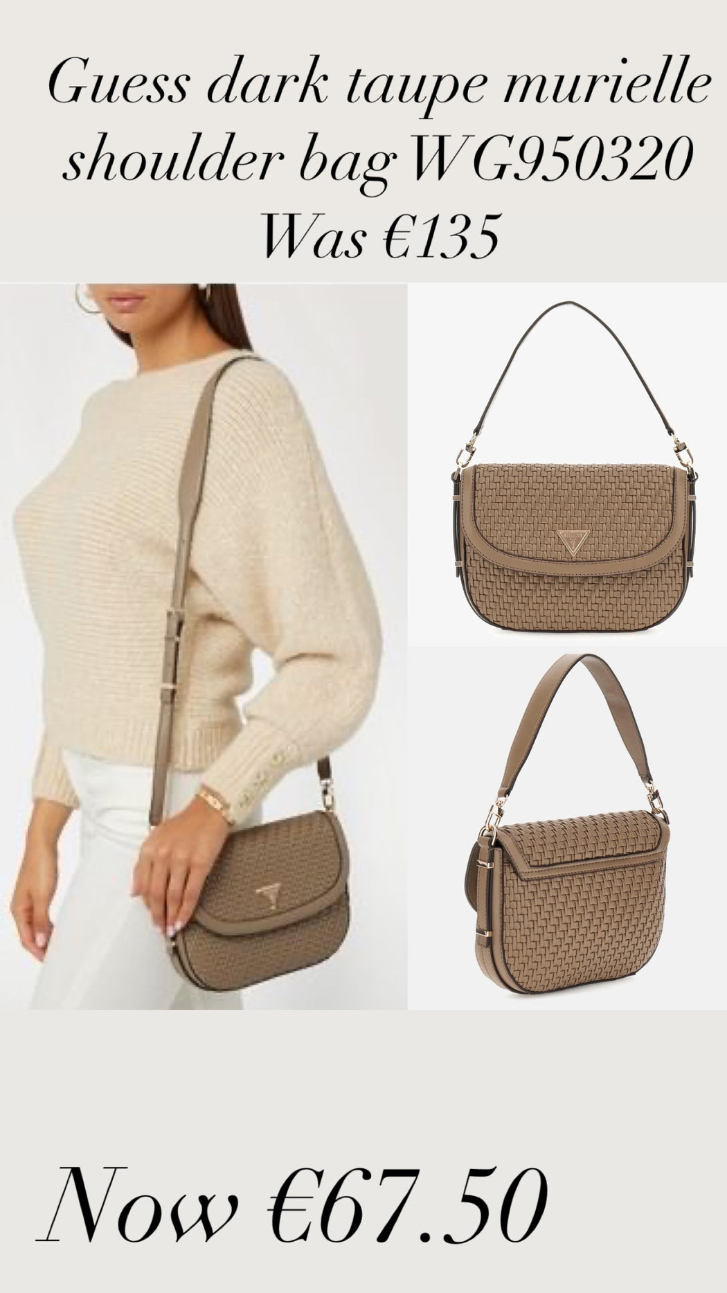 Guess dark taupe murielle shoulder bag WG950320