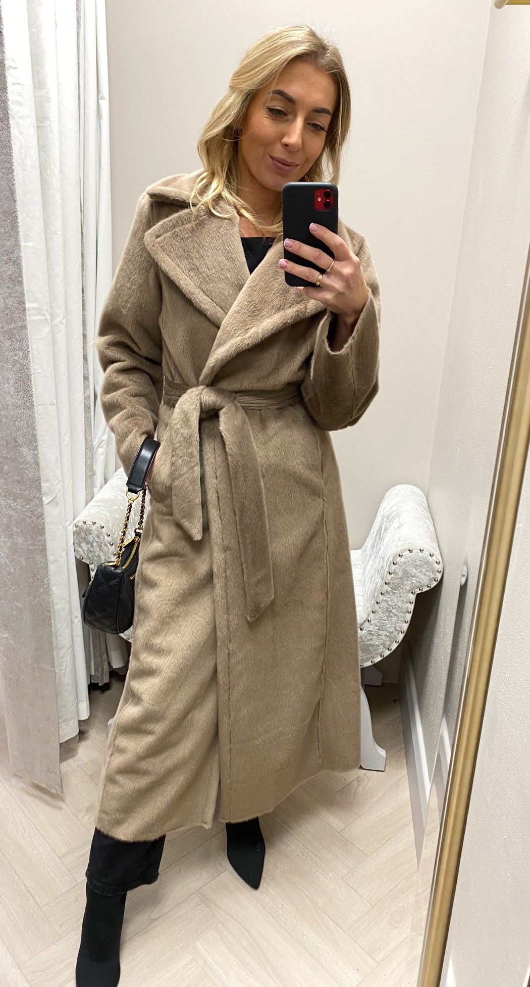 Guess Ada mocha longline faux mink coat