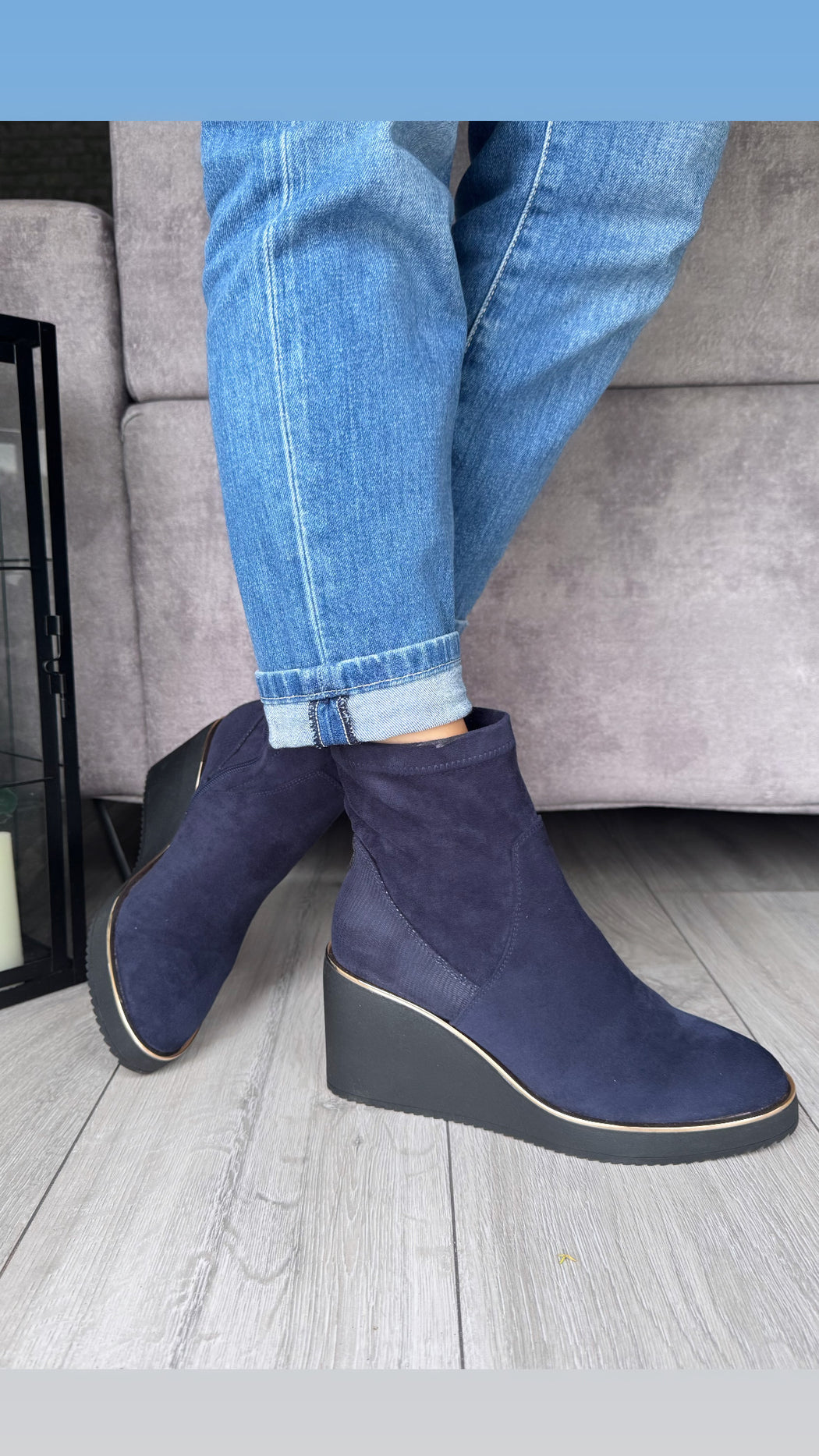 Poole sapphire navy wedge boots
