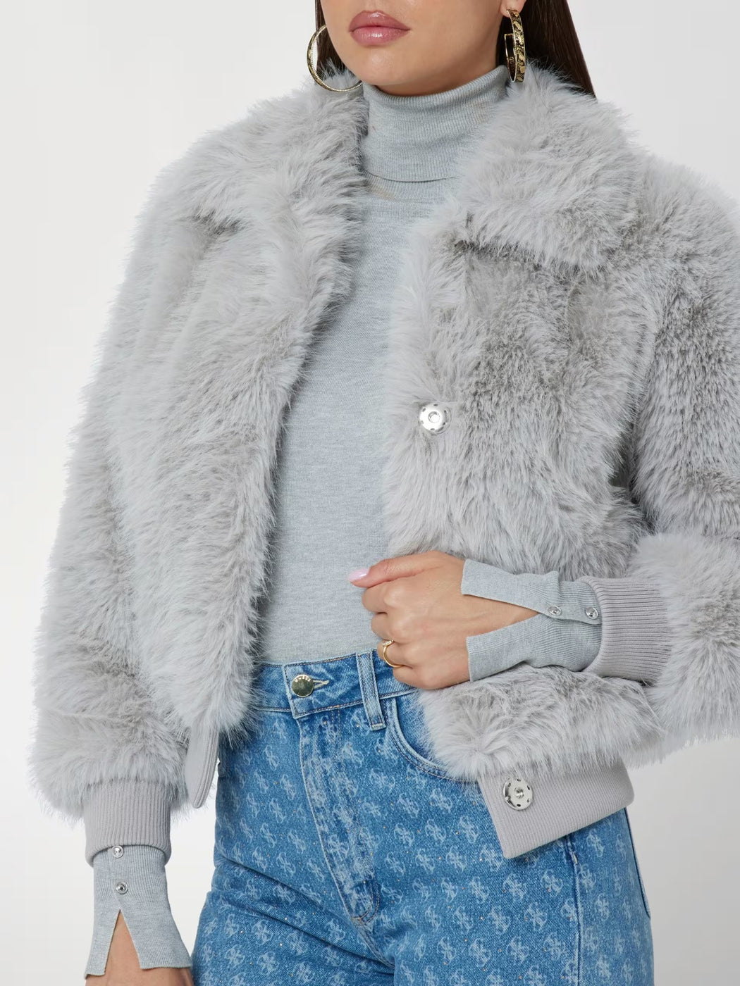 Faux fur grey guess bomber