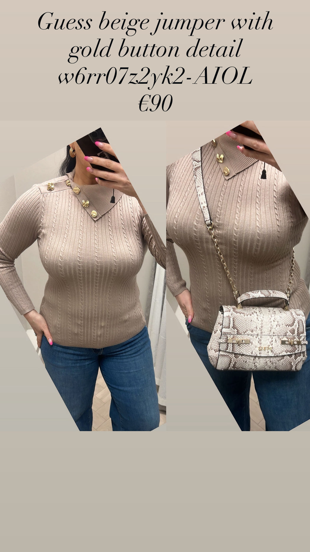 Guess beige jumper with  gold button detail w6rr07z2yk2-AIOL