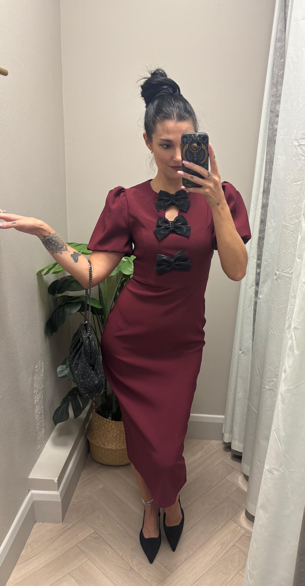 Emma Cut Out Bow Midi Dress Berry