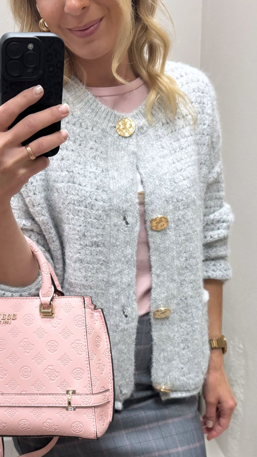 Stacey grey button knit cardi