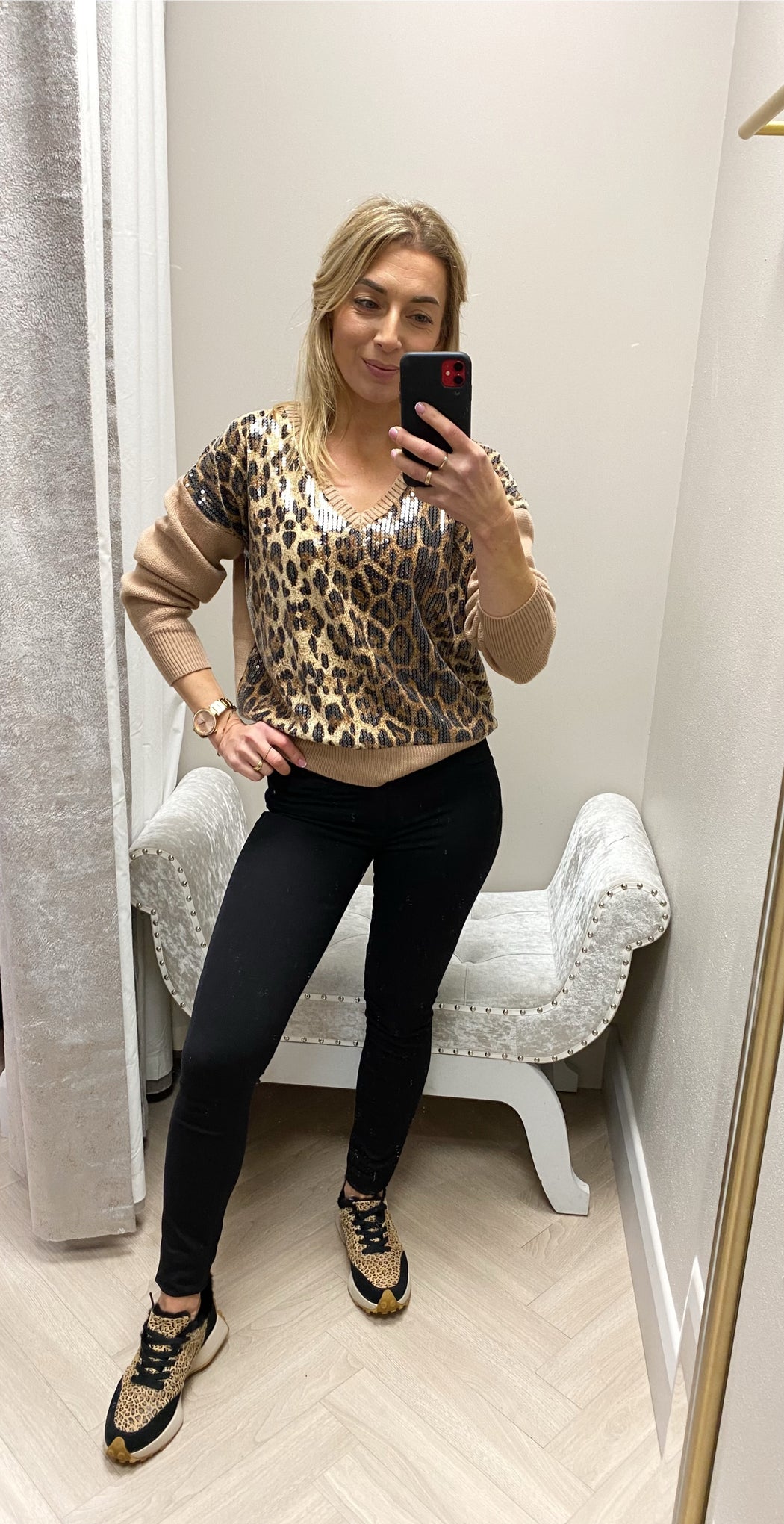 Katie sequin leopard knit