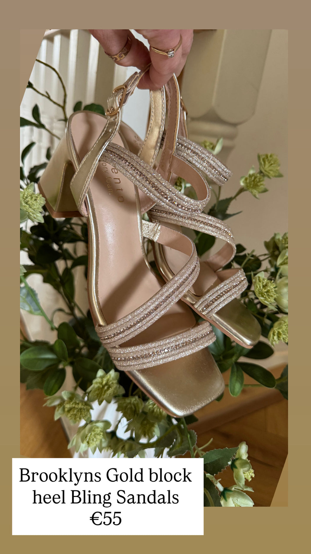 Brooklyns Gold block heel Bling Sandals
