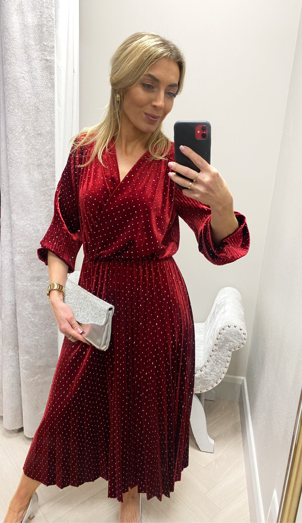 Zara red velvet sparkle midi