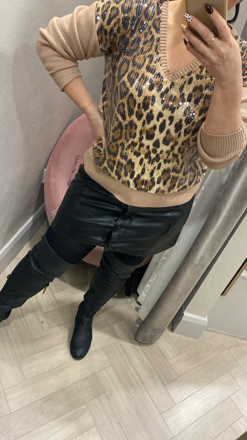 Katie sequin leopard knit