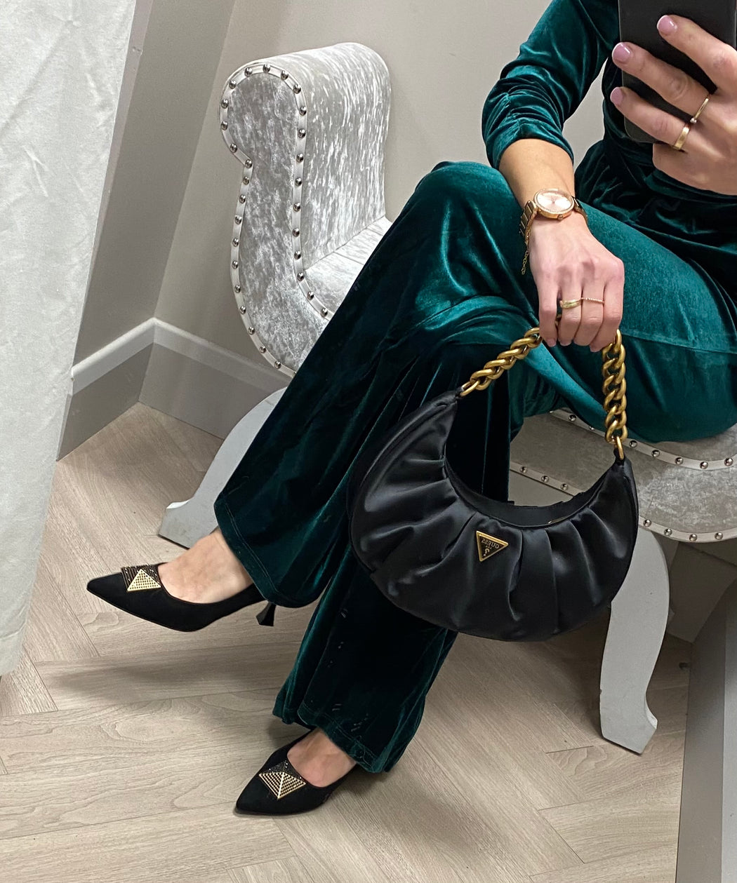 Sophia green velvet jumpsuit