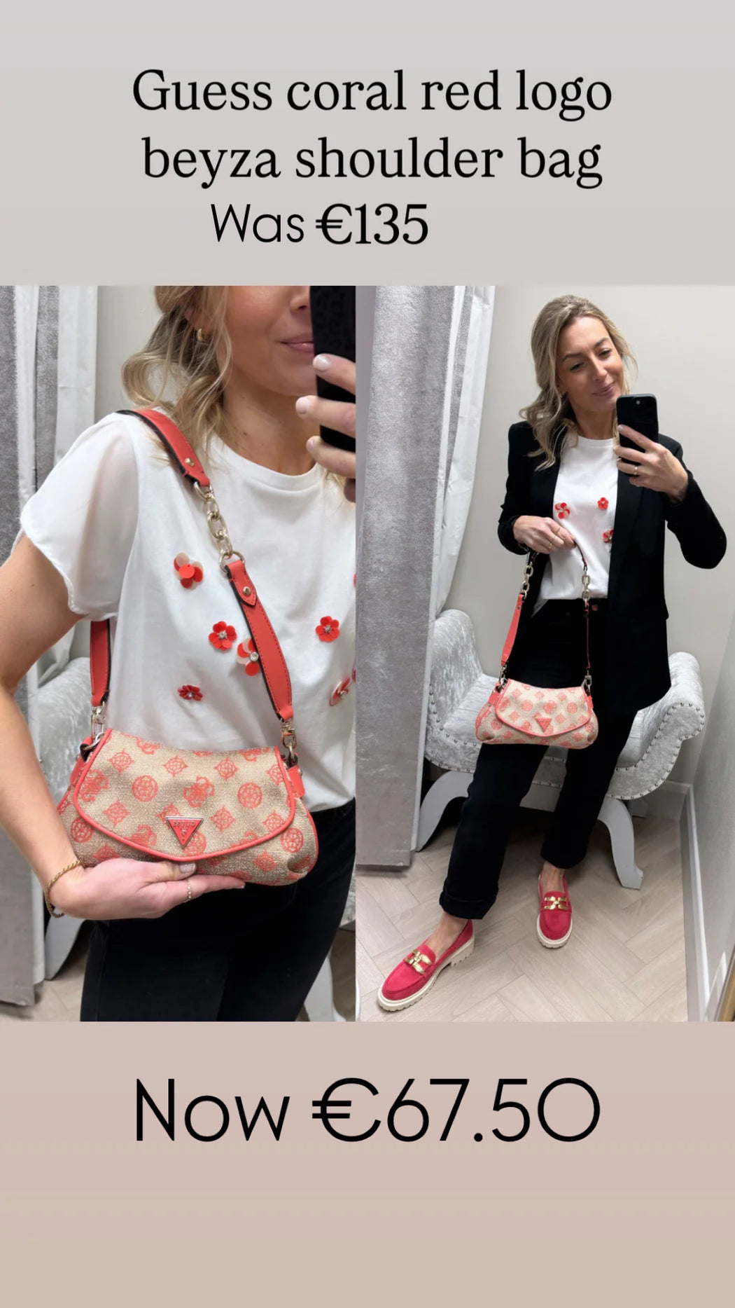Guess coral red logo beyza shoulder bag JG962719