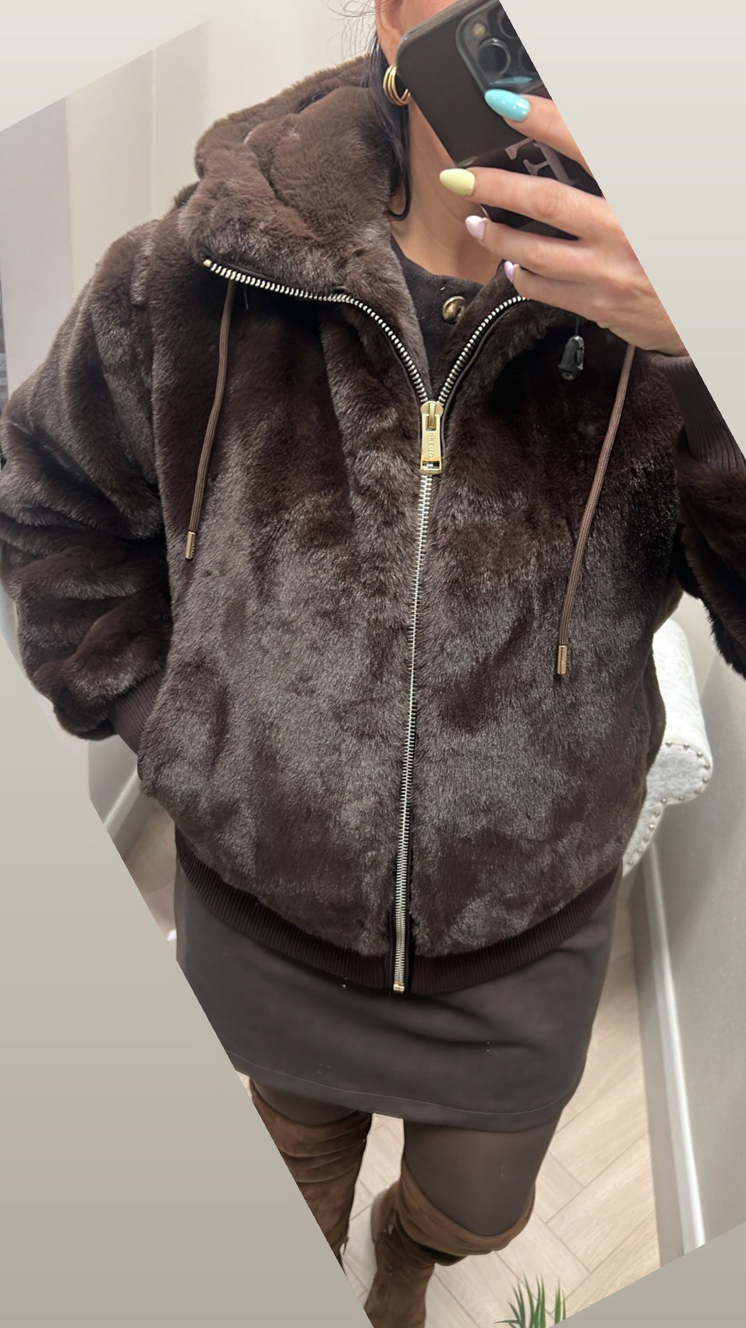 Guess brown lucrezia faux fur jacket w5bl66w3890
