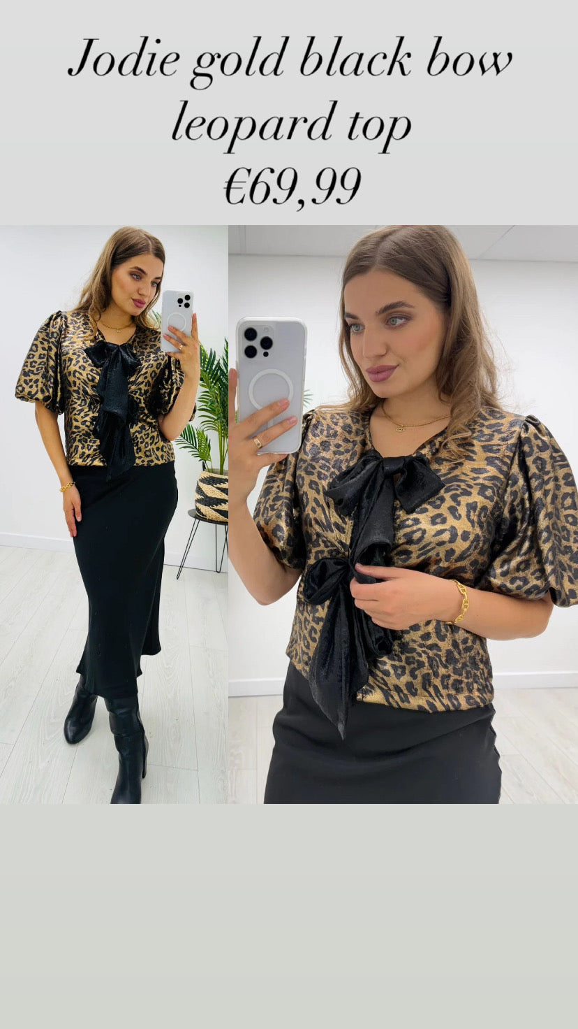 Jodie gold bow leopard top