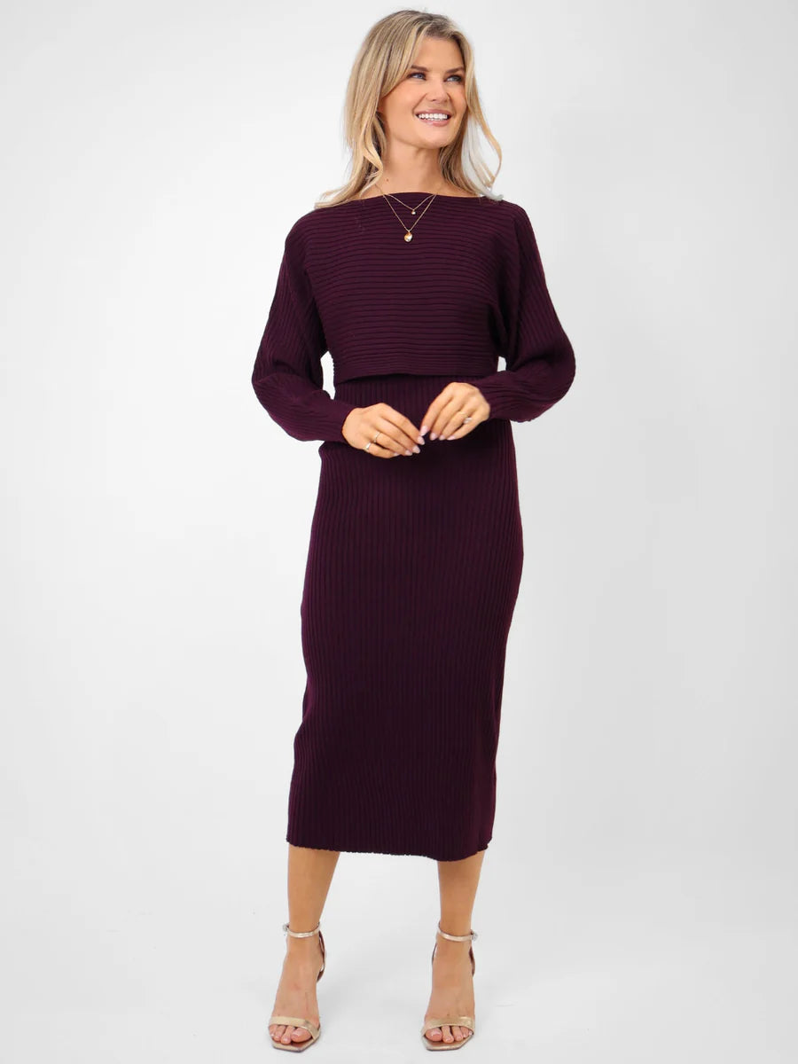 AMELIA KNIT DRESS IN MULBERRY