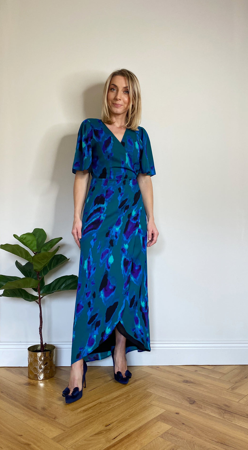 JENNA MAXI DRESS IN ABSTRACT CAMO BLUE ON GREEN WHOLESALE
