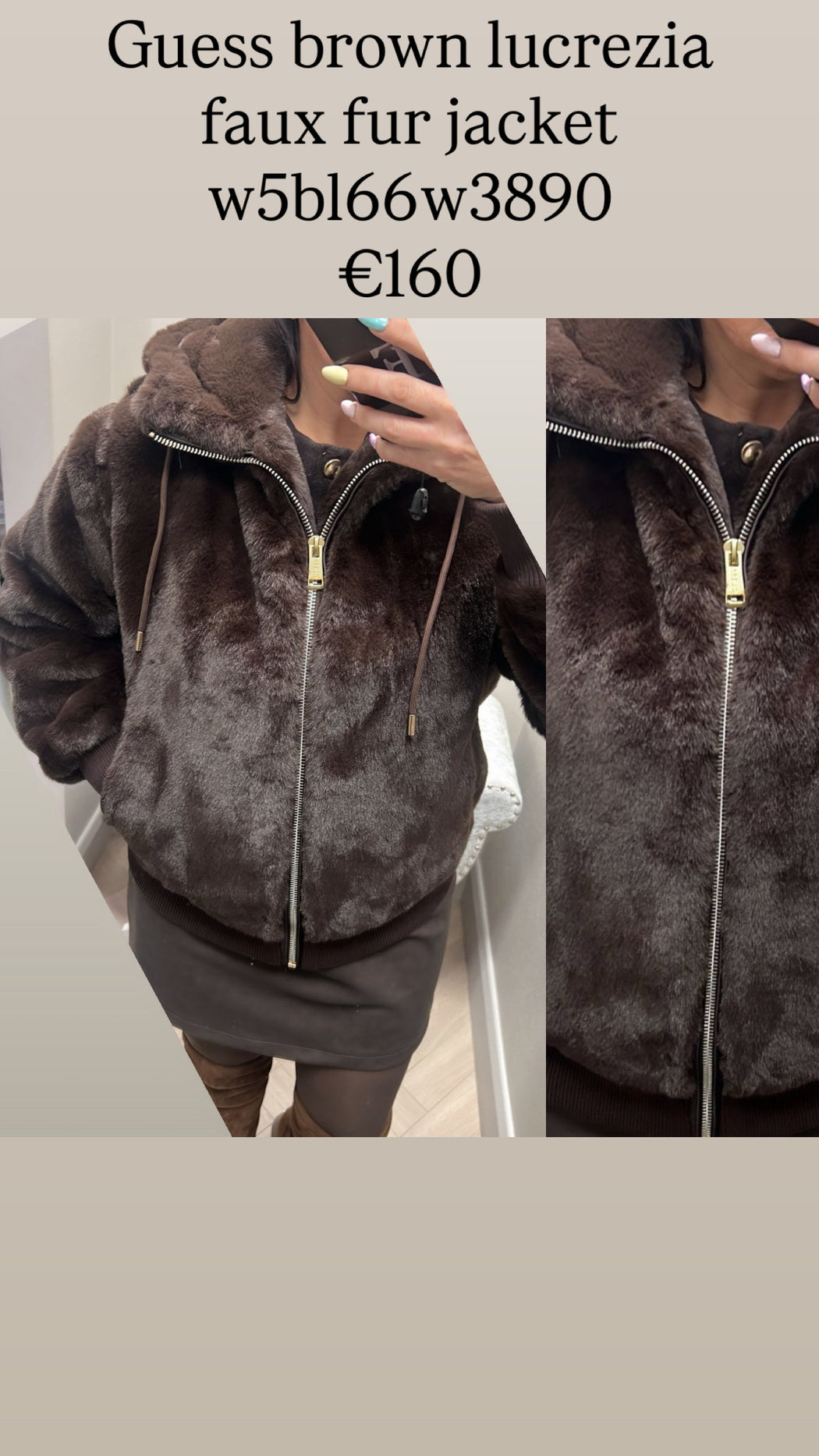 Guess brown lucrezia faux fur jacket w5bl66w3890