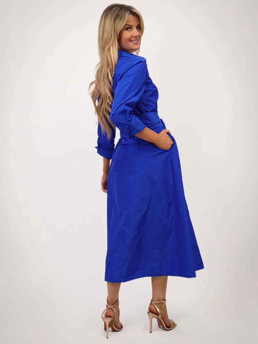 ROYAL BLUE VICTORIA TAFFETA MIDI DRESS