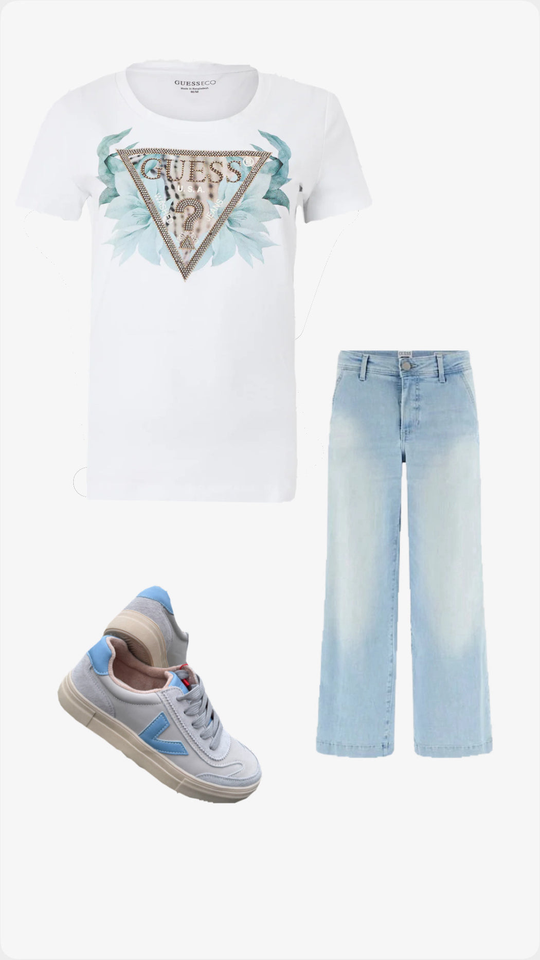 Guess Teal Flower Triangle T-Shirt. W6GI12K3027